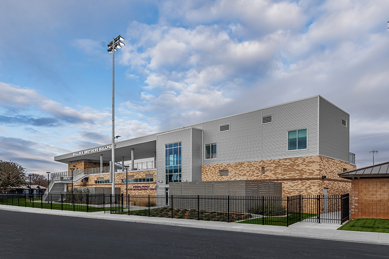 Exterior view of the ACU Baseball stadium and athletic facilities photographed at Abilene Christian University in Texas